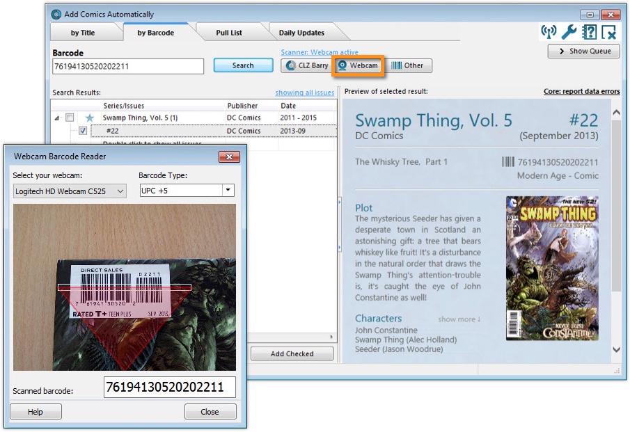 Adding comics by barcode